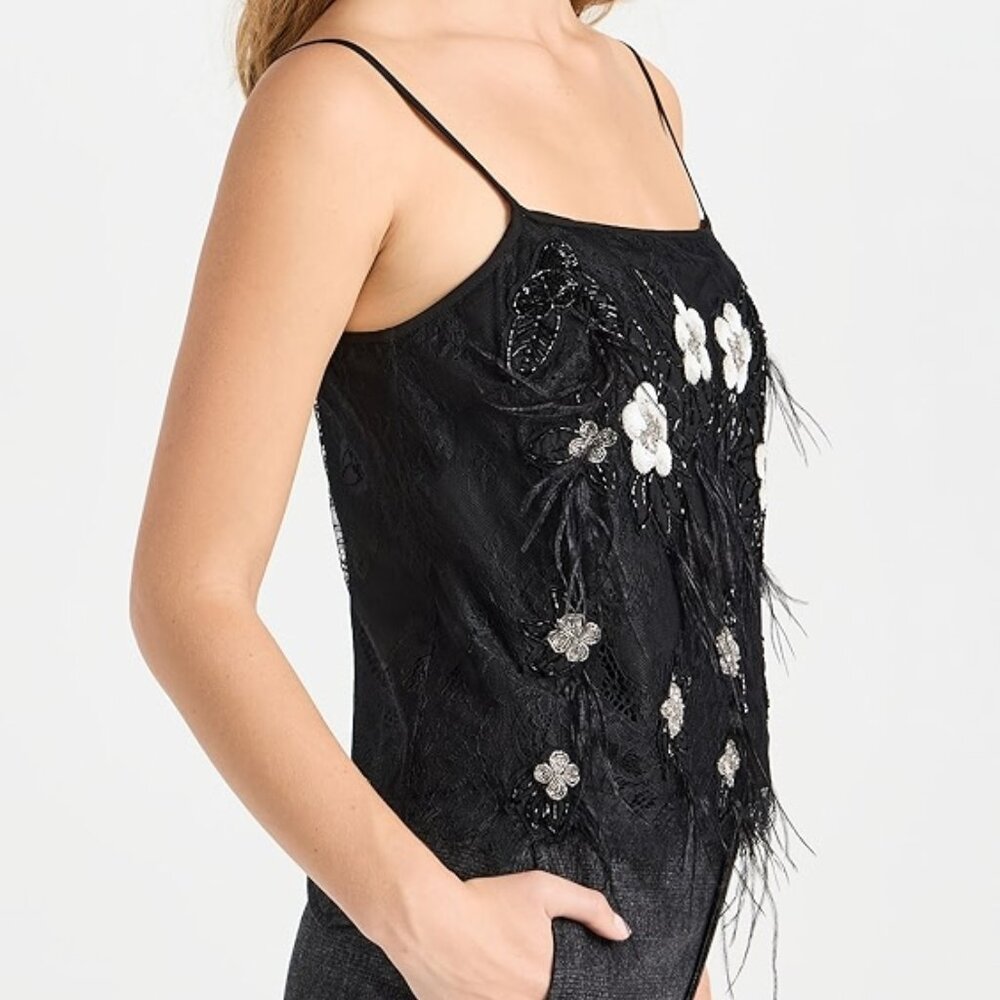 Sea Bethany Lace Tank Top Black Feathers XL NWT